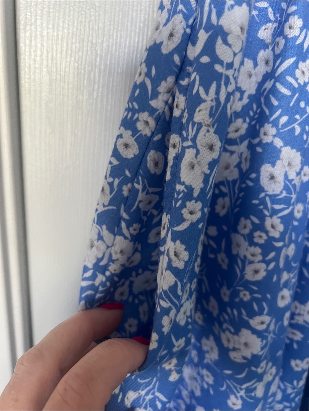 Blue Floral Square-Neck Mini Sun Dress Size Small With Pockets - Picture 2 of 6